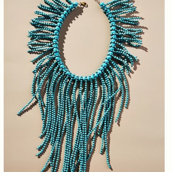 Anthropologie Cascading Fringe Statement Turquoise Necklace - Picture 2 of 7